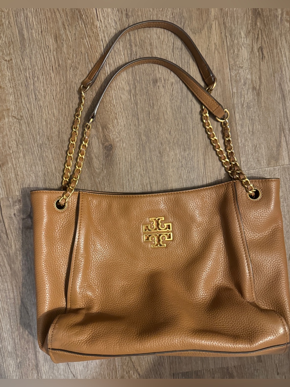 Tory Burch Marion Pebbled Leather Chain Tote Brown